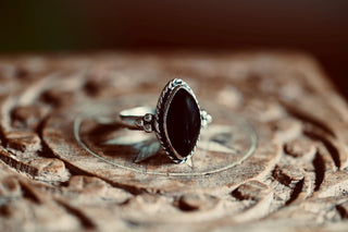 Chunky Black Onyx Silver Ring, Non Tarnish Silver Plated Women's Ring, Boho Ring Ethnic Style Jewellery