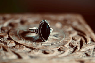 Chunky Black Onyx Silver Ring, Non Tarnish Silver Plated Women's Ring, Boho Ring Ethnic Style Jewellery