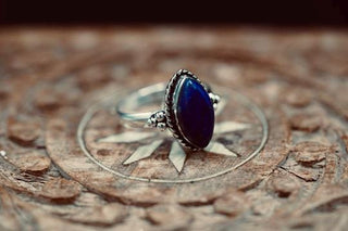 Chunky Lapis Lazuli Silver Ring, Non Tarnish Silver Plated Women's Ring, Boho Ring Ethnic Style Jewellery