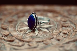 Chunky Lapis Lazuli Silver Ring, Non Tarnish Silver Plated Women's Ring, Boho Ring Ethnic Style Jewellery