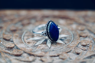Chunky Lapis Lazuli Silver Ring, Non Tarnish Silver Plated Women's Ring, Boho Ring Ethnic Style Jewellery