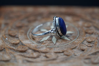 Chunky Lapis Lazuli Silver Ring, Non Tarnish Silver Plated Women's Ring, Boho Ring Ethnic Style Jewellery