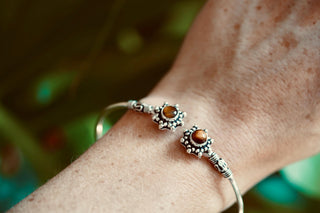 Tiger Eye Silver Bangle, Bali Style Silver Bracelet, Boho Bangle, Bohemian Silver Bracelet