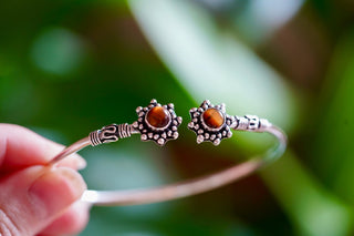 Tiger Eye Silver Bangle, Bali Style Silver Bracelet, Boho Bangle, Bohemian Silver Bracelet