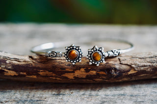 Tiger Eye Silver Bangle, Bali Style Silver Bracelet, Boho Bangle, Bohemian Silver Bracelet