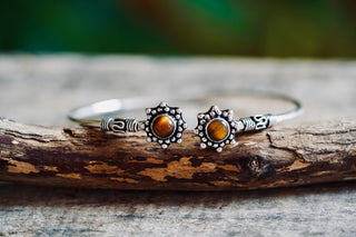 Tiger Eye Silver Bangle, Bali Style Silver Bracelet, Boho Bangle, Bohemian Silver Bracelet