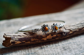 Tiger Eye Silver Bangle, Bali Style Silver Bracelet, Boho Bangle, Bohemian Silver Bracelet