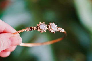 Moonstone Bangle Bali Flower Brass Bracelet, Boho Bangle, Bohemian Brass Bracelet