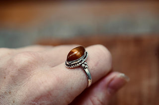 Chunky Tiger Eye Silver Ring, Non Tarnish Silver Plated Women's Ring, Boho Ring Ethnic Style Jewellery