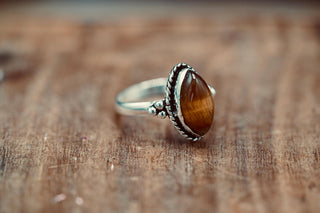 Chunky Tiger Eye Silver Ring, Non Tarnish Silver Plated Women's Ring, Boho Ring Ethnic Style Jewellery