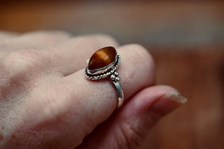 Chunky Tiger Eye Silver Ring, Non Tarnish Silver Plated Women's Ring, Boho Ring Ethnic Style Jewellery