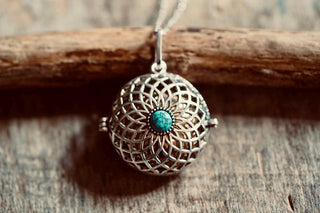 Silver Bola Necklace Turquoise, Gift for Pregnant Woman, Pregnancy Present, Stainless Steel Chain
