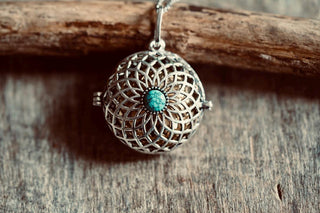 Silver Bola Necklace Turquoise, Gift for Pregnant Woman, Pregnancy Present, Stainless Steel Chain