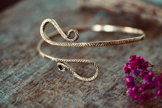 Boho Brass Spiral Cuff Bracelet Engraved Patterns– Adjustable Arm Cuff, Statement Arm Bracelet