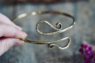 Boho Brass Spiral Cuff Bracelet Engraved Patterns– Adjustable Arm Cuff, Statement Arm Bracelet