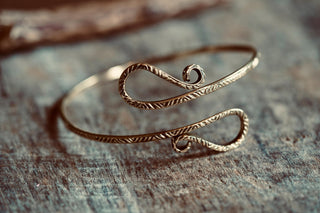 Boho Brass Spiral Cuff Bracelet Engraved Patterns– Adjustable Arm Cuff, Statement Arm Bracelet