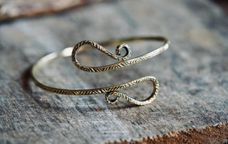 Boho Brass Spiral Cuff Bracelet Engraved Patterns– Adjustable Arm Cuff, Statement Arm Bracelet