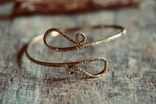 Boho Brass Spiral Cuff Bracelet Engraved Patterns– Adjustable Arm Cuff, Statement Arm Bracelet