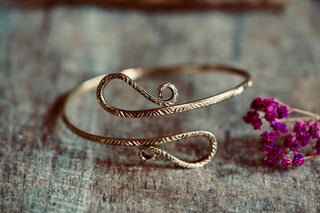 Boho Brass Spiral Cuff Bracelet Engraved Patterns– Adjustable Arm Cuff, Statement Arm Bracelet