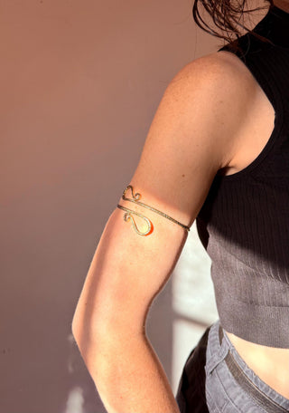 Boho Brass Spiral Cuff Bracelet Engraved Patterns– Adjustable Arm Cuff, Statement Arm Bracelet