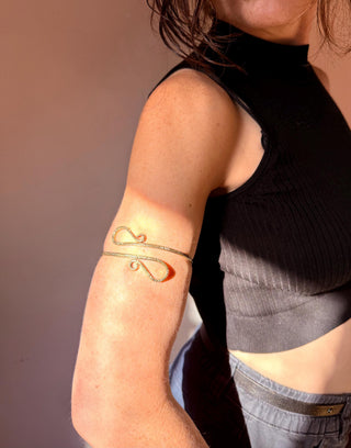 Boho Brass Spiral Cuff Bracelet Engraved Patterns– Adjustable Arm Cuff, Statement Arm Bracelet