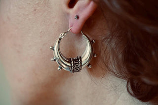 Chunky Silver Bali Hoop Earrings / Ethnic / Rustic / Bohemian / Gypsy / Spiral / Hippie / Chunky / Festival / style