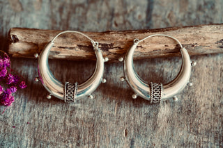 Chunky Silver Bali Hoop Earrings / Ethnic / Rustic / Bohemian / Gypsy / Spiral / Hippie / Chunky / Festival / style