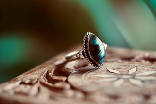 Chunky Labradorite Silver Ring, Non Tarnish Silver Plated Womens Ring, Boho Ring Ethnic Style Jewellery