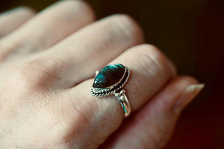 Chunky Labradorite Silver Ring, Non Tarnish Silver Plated Womens Ring, Boho Ring Ethnic Style Jewellery