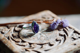 Chunky Amethyst Silver Ring, Non Tarnish Silver Plated Women's Ring, Boho Ring Ethnic Style Jewellery