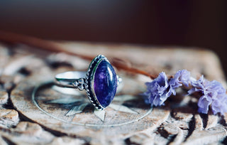 Chunky Amethyst Silver Ring, Non Tarnish Silver Plated Women's Ring, Boho Ring Ethnic Style Jewellery