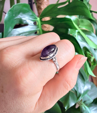 Chunky Amethyst Silver Ring, Non Tarnish Silver Plated Women's Ring, Boho Ring Ethnic Style Jewellery