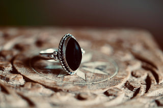 Chunky Black Onyx Silver Ring, Non Tarnish Silver Plated Women's Ring, Boho Ring Ethnic Style Jewellery