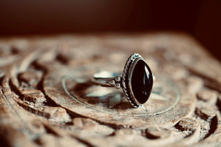 Chunky Black Onyx Silver Ring, Non Tarnish Silver Plated Women's Ring, Boho Ring Ethnic Style Jewellery