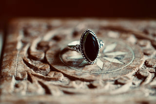Chunky Black Onyx Silver Ring, Non Tarnish Silver Plated Women's Ring, Boho Ring Ethnic Style Jewellery