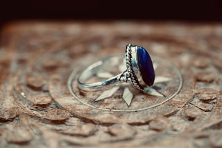 Chunky Lapis Lazuli Silver Ring, Non Tarnish Silver Plated Women's Ring, Boho Ring Ethnic Style Jewellery