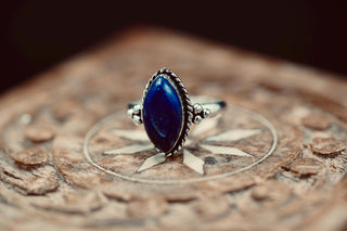 Chunky Lapis Lazuli Silver Ring, Non Tarnish Silver Plated Women's Ring, Boho Ring Ethnic Style Jewellery