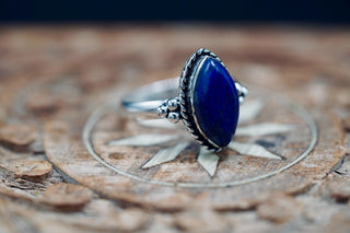 Chunky Lapis Lazuli Silver Ring, Non Tarnish Silver Plated Women's Ring, Boho Ring Ethnic Style Jewellery