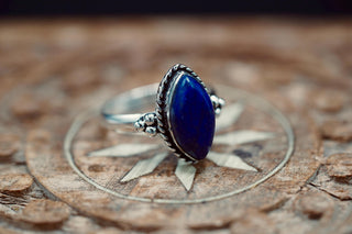 Chunky Lapis Lazuli Silver Ring, Non Tarnish Silver Plated Women's Ring, Boho Ring Ethnic Style Jewellery