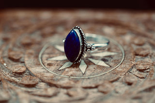 Chunky Lapis Lazuli Silver Ring, Non Tarnish Silver Plated Women's Ring, Boho Ring Ethnic Style Jewellery