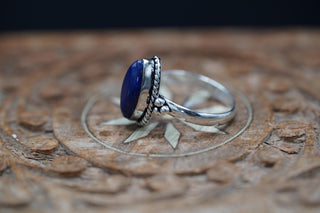 Chunky Lapis Lazuli Silver Ring, Non Tarnish Silver Plated Women's Ring, Boho Ring Ethnic Style Jewellery