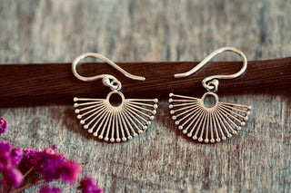 Small Silver Fan Earrings | Silver Plated Sunburst Earrings | Tiny Geometric Earrings | Minimalist Boho Jewellery | Everyday Earrings
