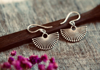 Small Silver Fan Earrings | Silver Plated Sunburst Earrings | Tiny Geometric Earrings | Minimalist Boho Jewellery | Everyday Earrings