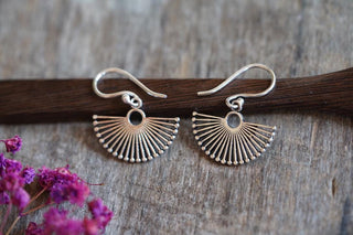 Small Silver Fan Earrings | Silver Plated Sunburst Earrings | Tiny Geometric Earrings | Minimalist Boho Jewellery | Everyday Earrings