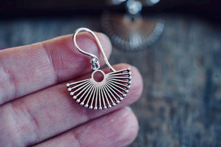 Small Silver Fan Earrings | Silver Plated Sunburst Earrings | Tiny Geometric Earrings | Minimalist Boho Jewellery | Everyday Earrings