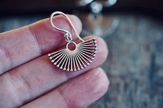 Small Silver Fan Earrings | Silver Plated Sunburst Earrings | Tiny Geometric Earrings | Minimalist Boho Jewellery | Everyday Earrings