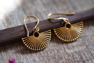 Small Golden Fan Earrings | Brass Sunburst Earrings | Tiny Geometric Earrings | Minimalist Boho Jewellery | Everyday Earrings