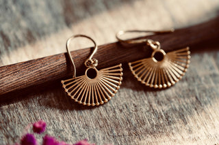 Small Golden Fan Earrings | Brass Sunburst Earrings | Tiny Geometric Earrings | Minimalist Boho Jewellery | Everyday Earrings