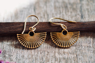 Small Golden Fan Earrings | Brass Sunburst Earrings | Tiny Geometric Earrings | Minimalist Boho Jewellery | Everyday Earrings