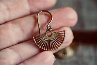 Small Golden Fan Earrings | Brass Sunburst Earrings | Tiny Geometric Earrings | Minimalist Boho Jewellery | Everyday Earrings